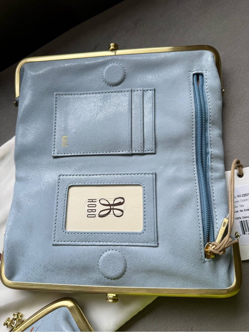 HOBO Light Blue Embroidered Leather Lauren Clutch and Coin Purse Set - Picture 2 of 5